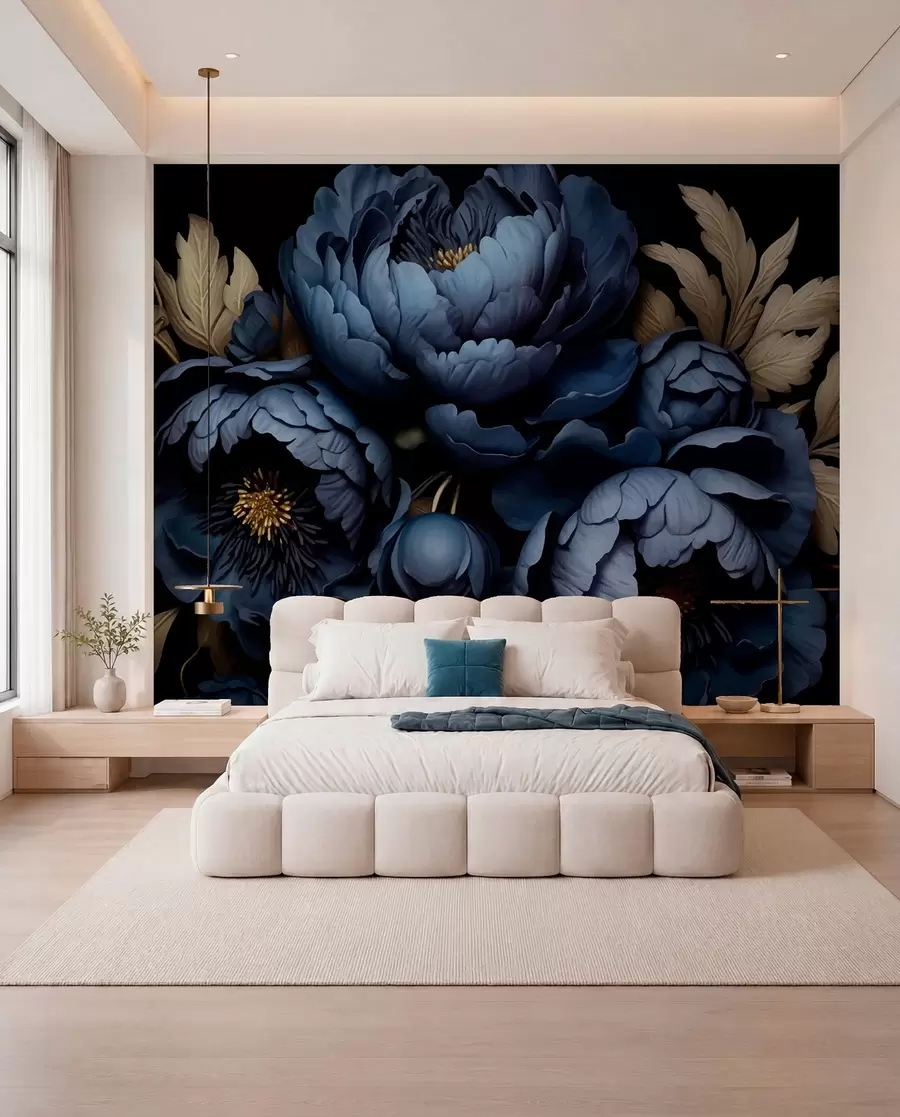 Carta da parati Floreale Giardino di peonie blu notte n. w01131