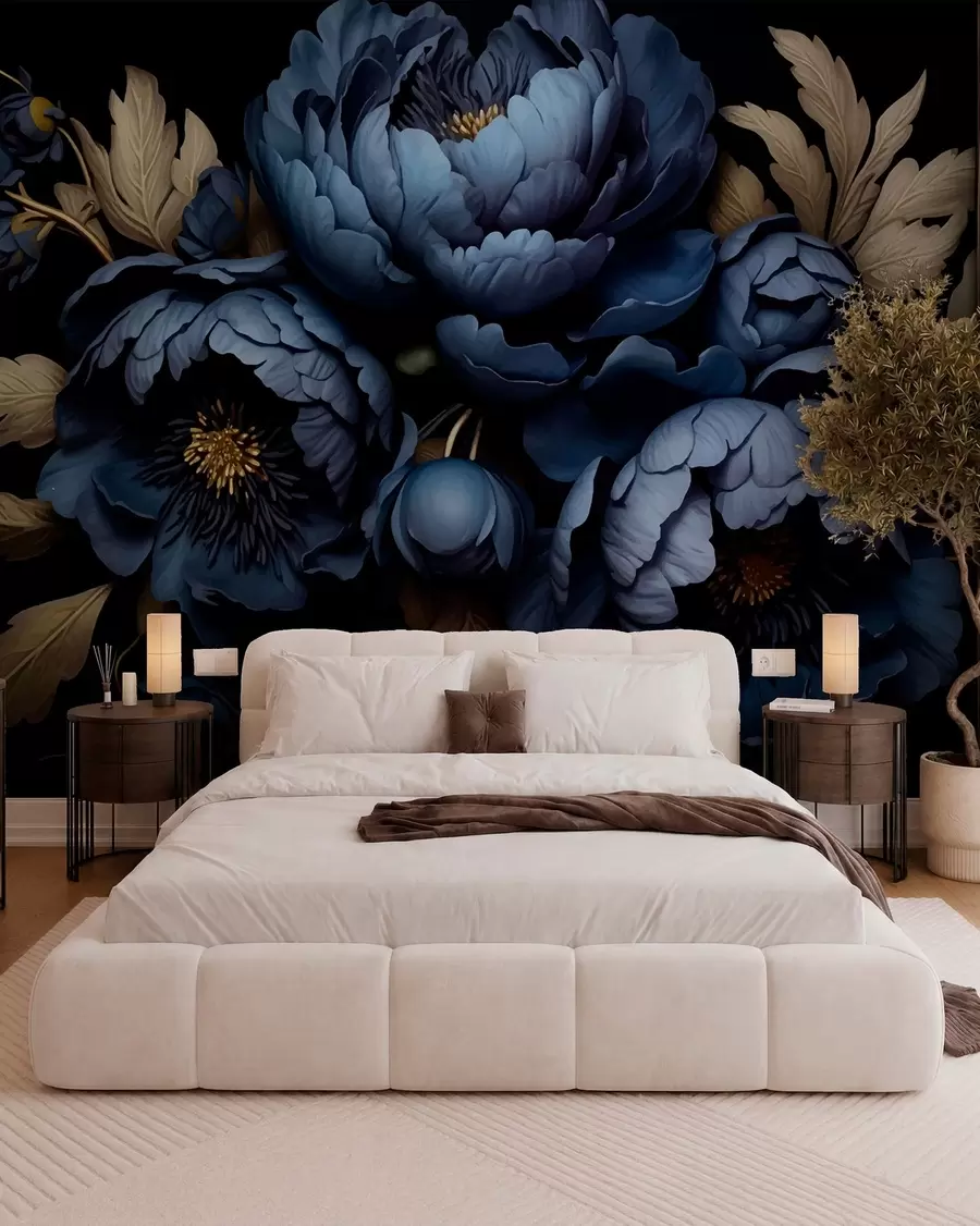 Carta da parati Floreale Peonie blu n. w01131
