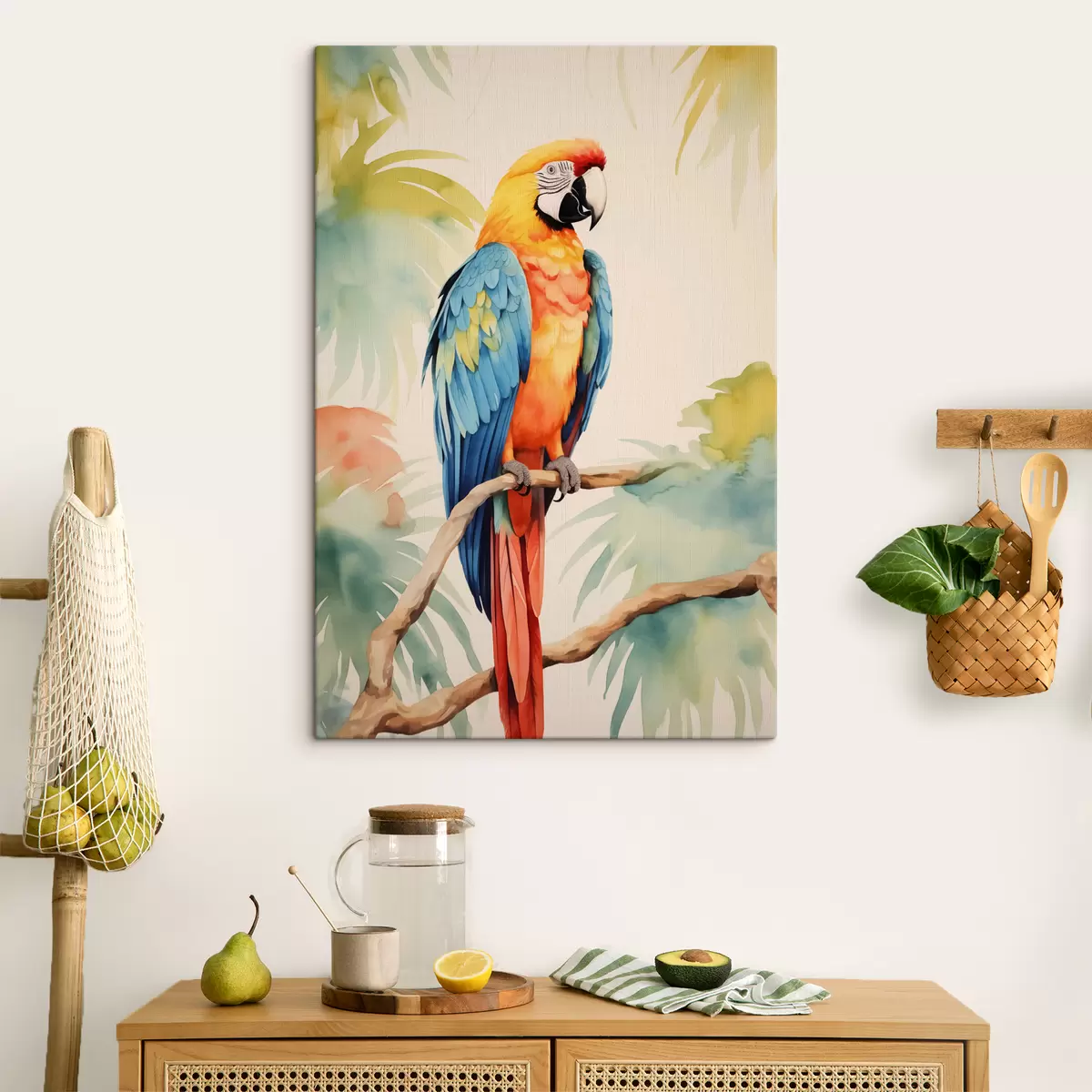 carta da parati Un pappagallo ara colorato siede su un ramo nr. s40879