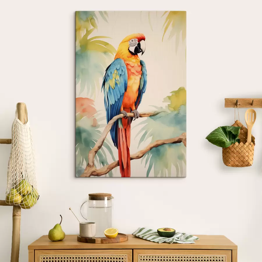 carta da parati Un pappagallo ara colorato siede su un ramo nr. s40879