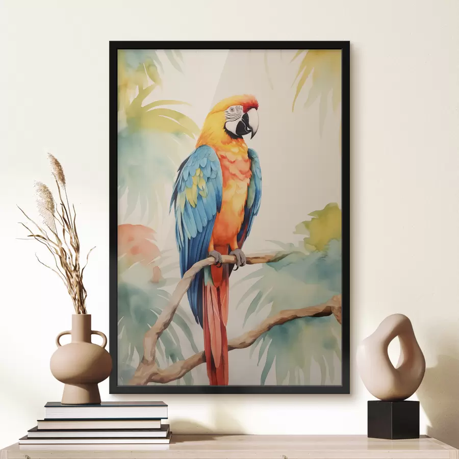 carta da parati Un pappagallo ara colorato siede su un ramo nr. f40879