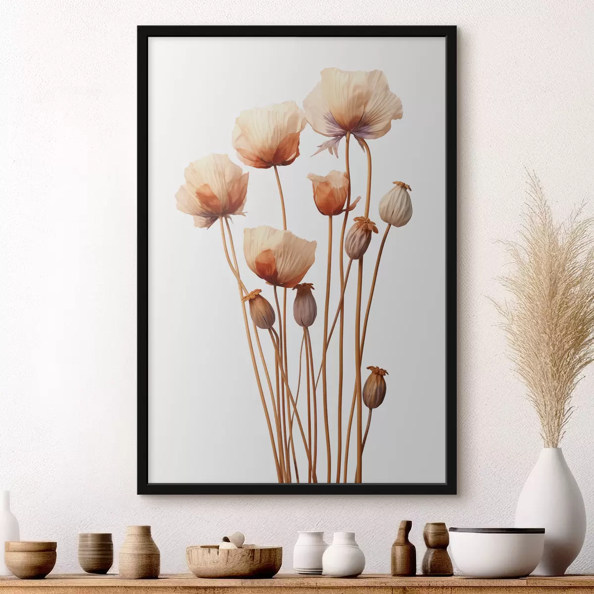 Poster Fiori di papavero su steli essiccati minimalismo f40883