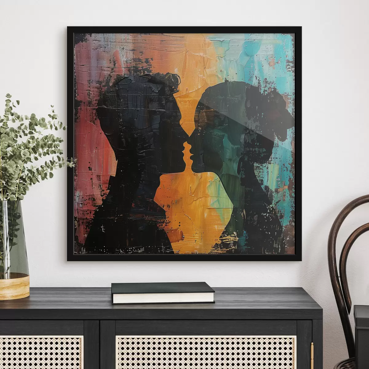 Poster Coppia silhouette pittura ad olio f40893