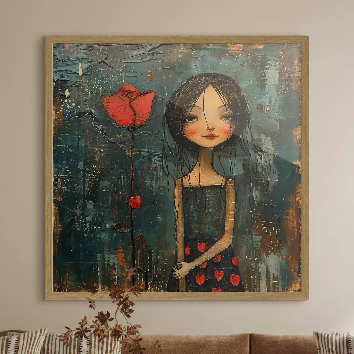 Poster Ragazza e fiore rosso f40897