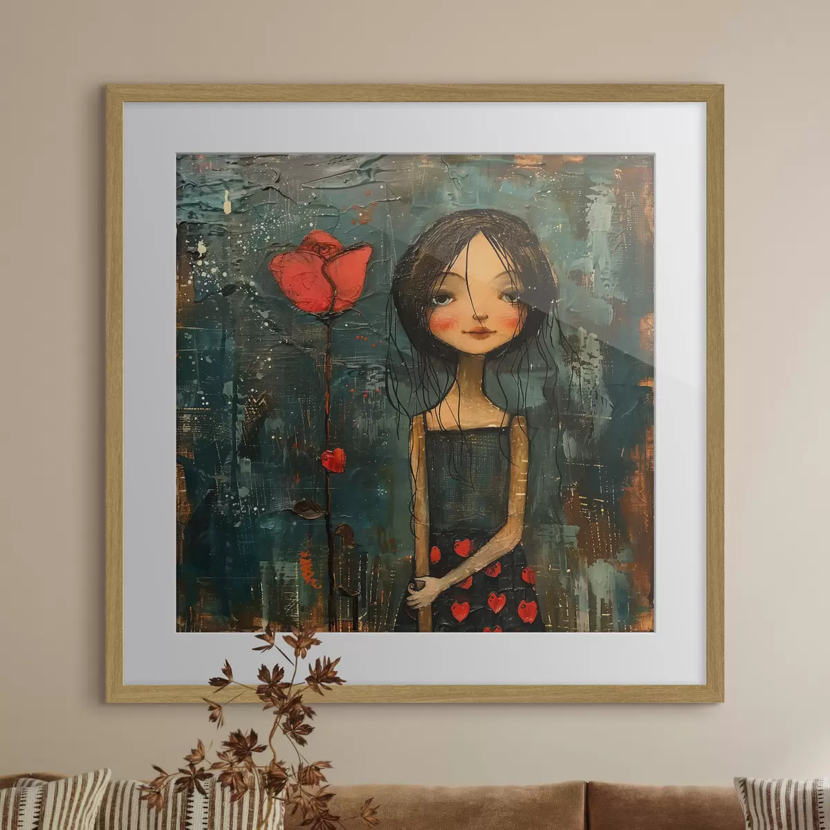 Poster Ragazza e fiore rosso f40897