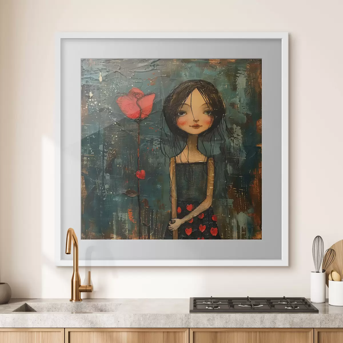 Poster Ragazza e fiore rosso f40897