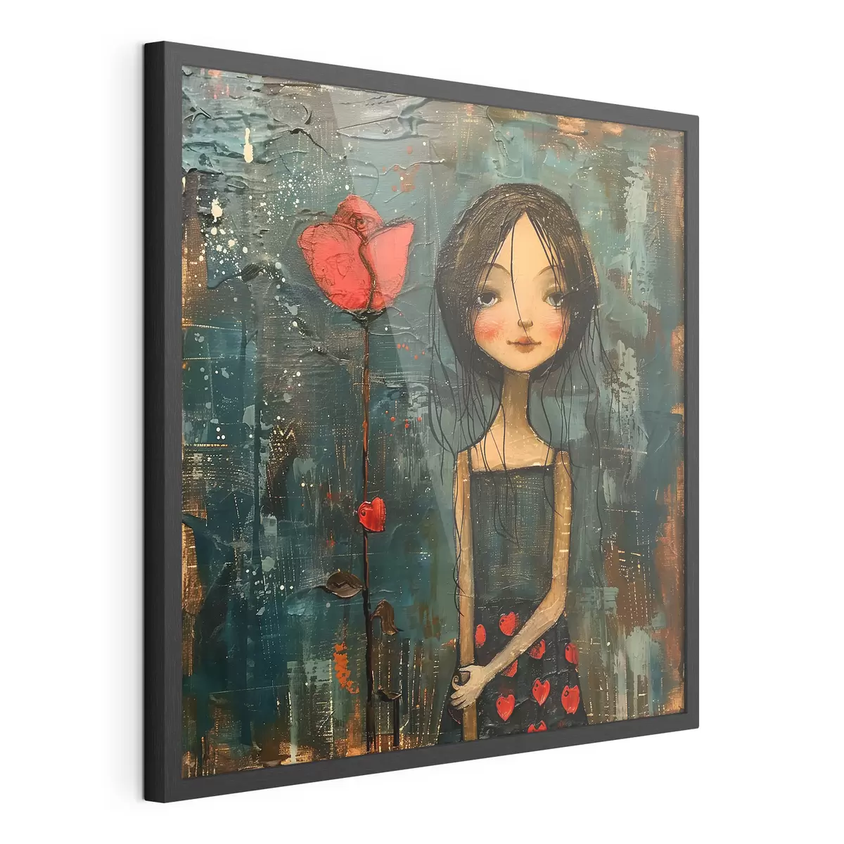 Poster Ragazza e fiore rosso f40897