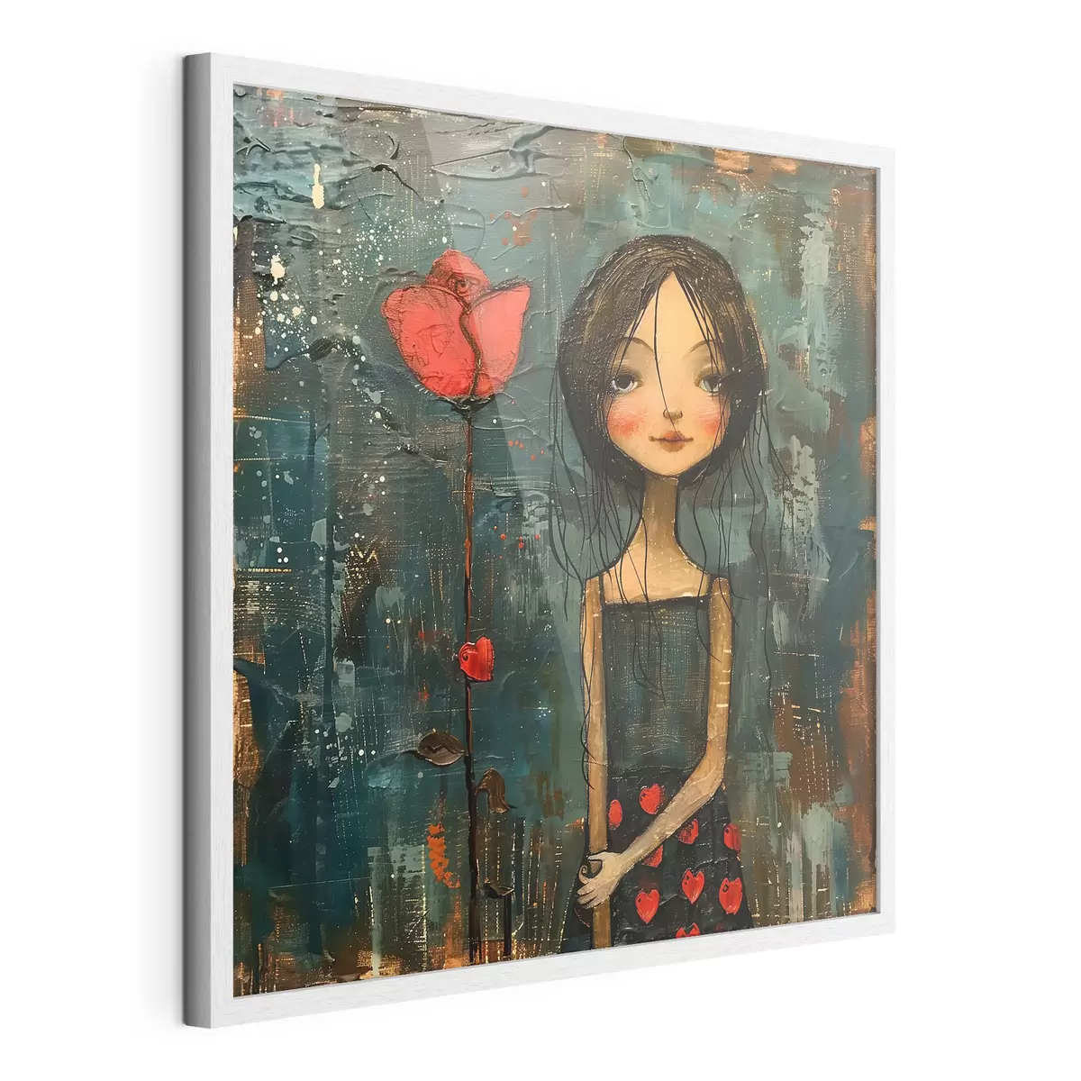 Poster Ragazza e fiore rosso f40897