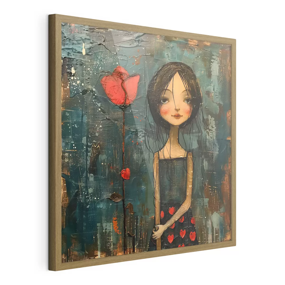 Poster Ragazza e fiore rosso f40897