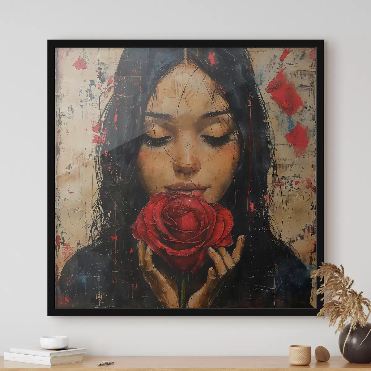 Poster Ragazza con una rosa rossa f40898