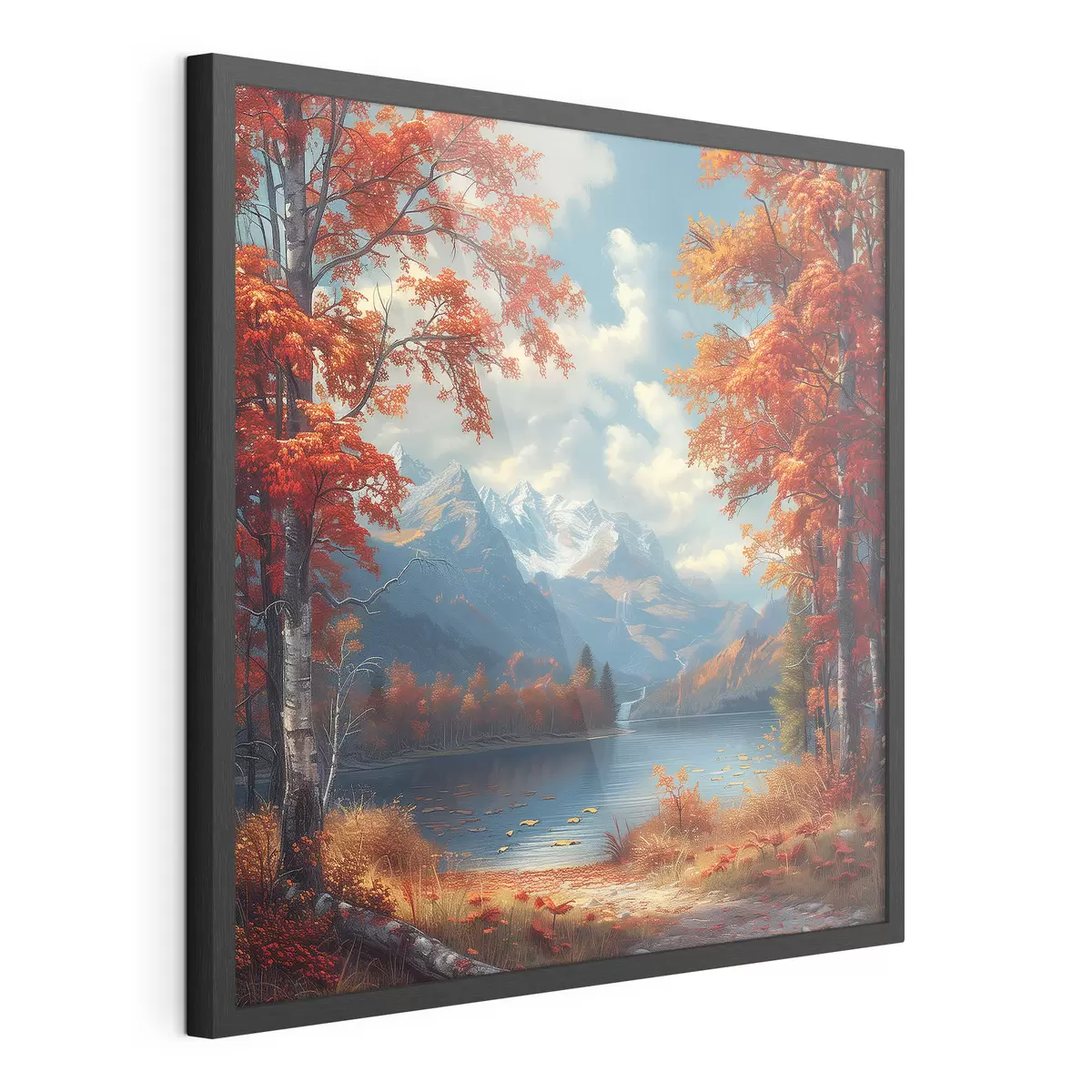 Poster Paesaggio autunnale sullo sfondo delle montagne vicino a uno stagno f40903