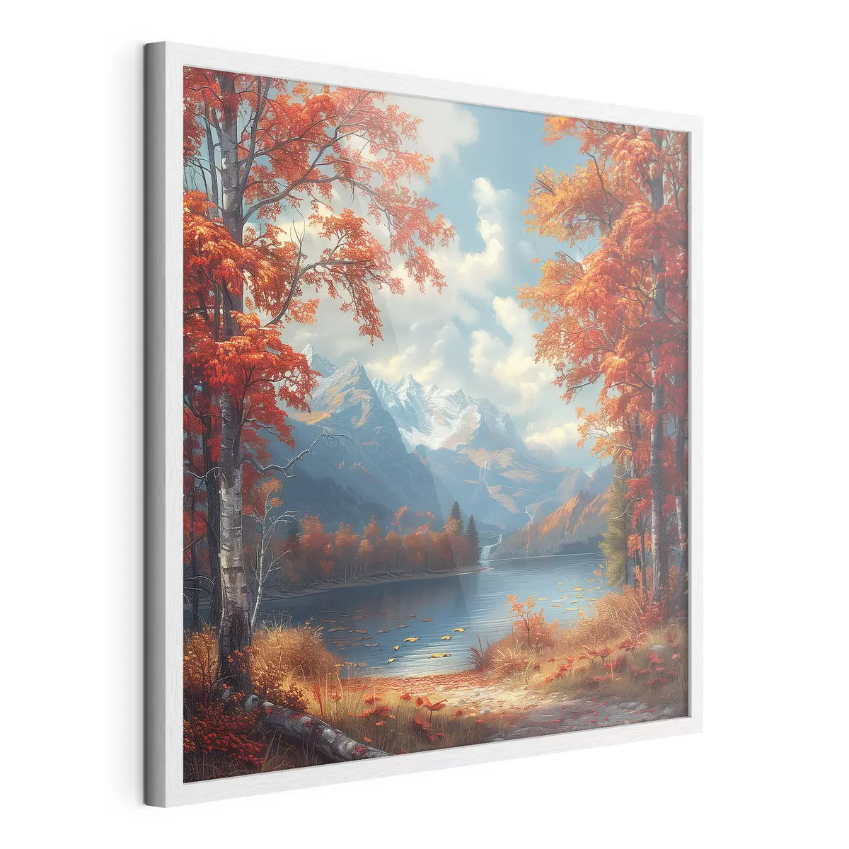 Poster Paesaggio autunnale sullo sfondo delle montagne vicino a uno stagno f40903
