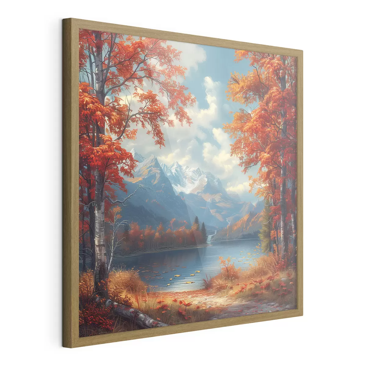 Poster Paesaggio autunnale sullo sfondo delle montagne vicino a uno stagno f40903