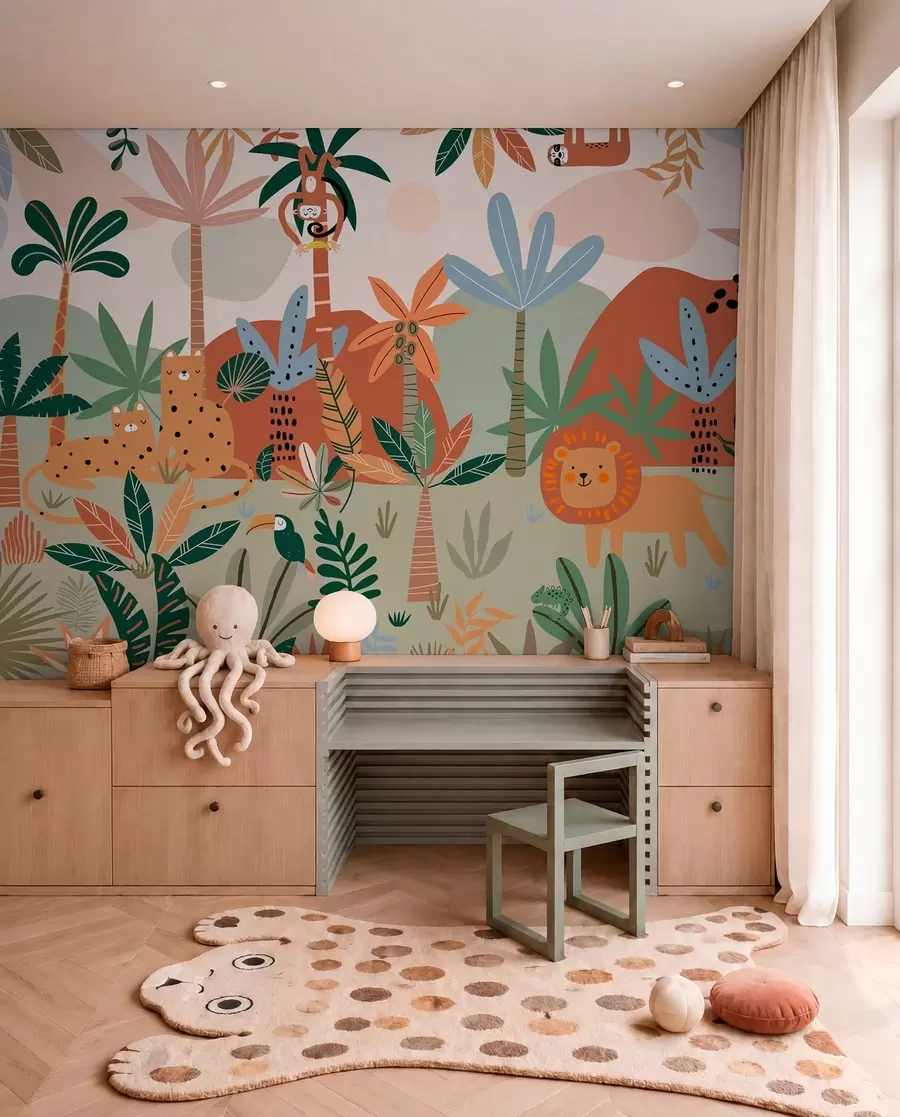 Carta da parati per Bambini Giungla patchwork 