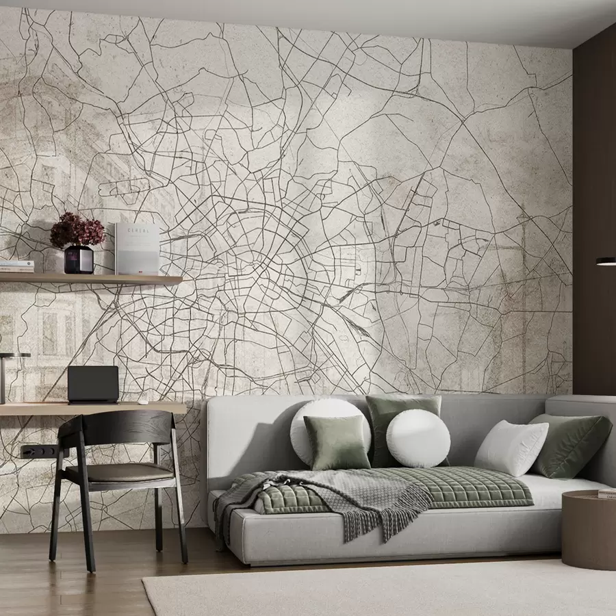 carta da parati Mappa della città di Berlino, disegno al tratto, architettura, Germania, colori beige nr. w01696