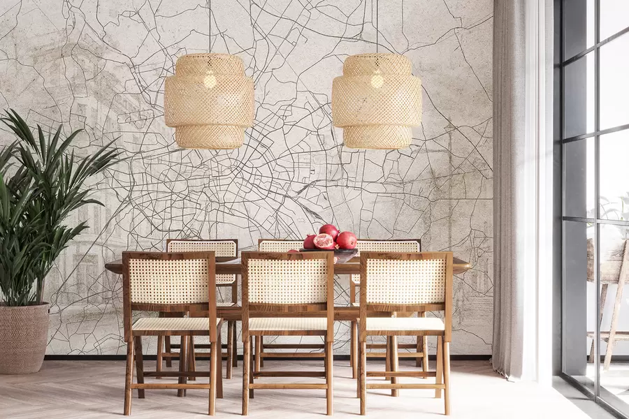 carta da parati Mappa della città di Berlino, disegno al tratto, architettura, Germania, colori beige nr. w01696