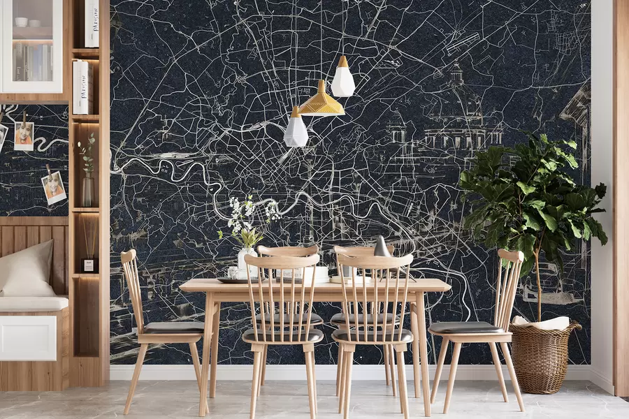 carta da parati Mappa della città di Roma, disegno al tratto, architettura, Italia, colori scuri nr. w01698v1