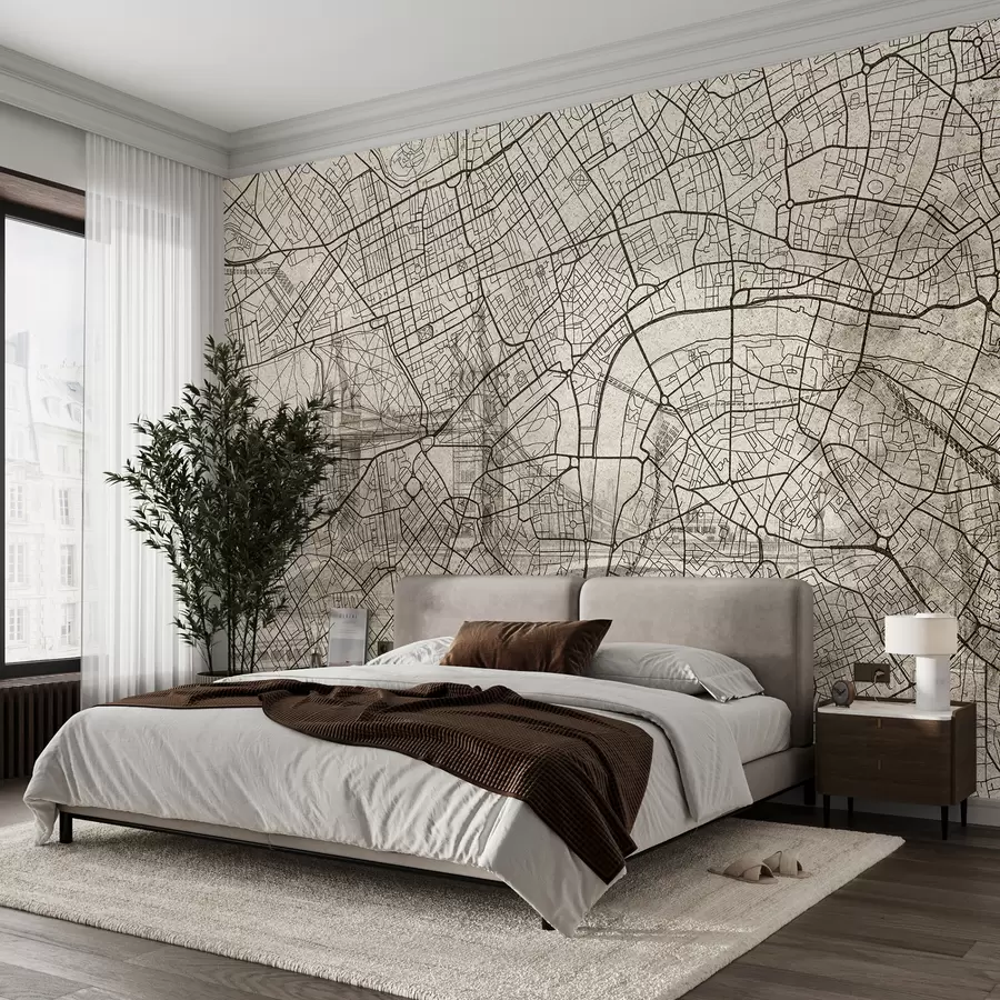 carta da parati Mappa della città di Londra, disegno al tratto, architettura, colori beige nr. w01702