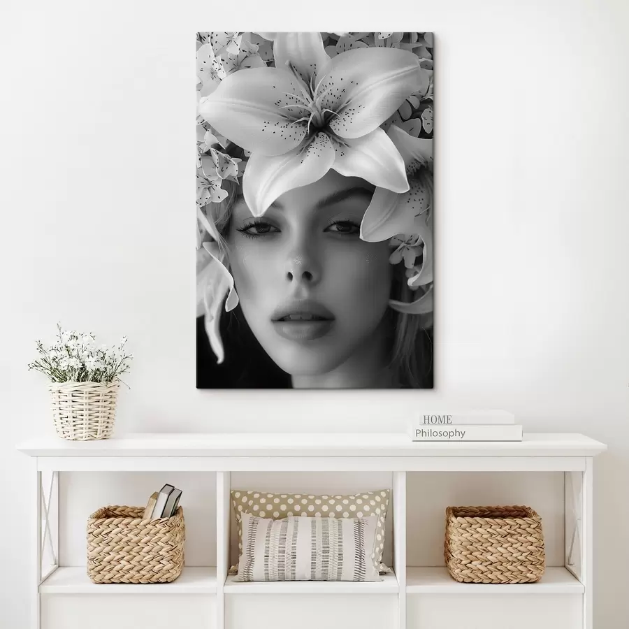 carta da parati Grandi gigli bianchi e un viso di ragazza nr. s40937