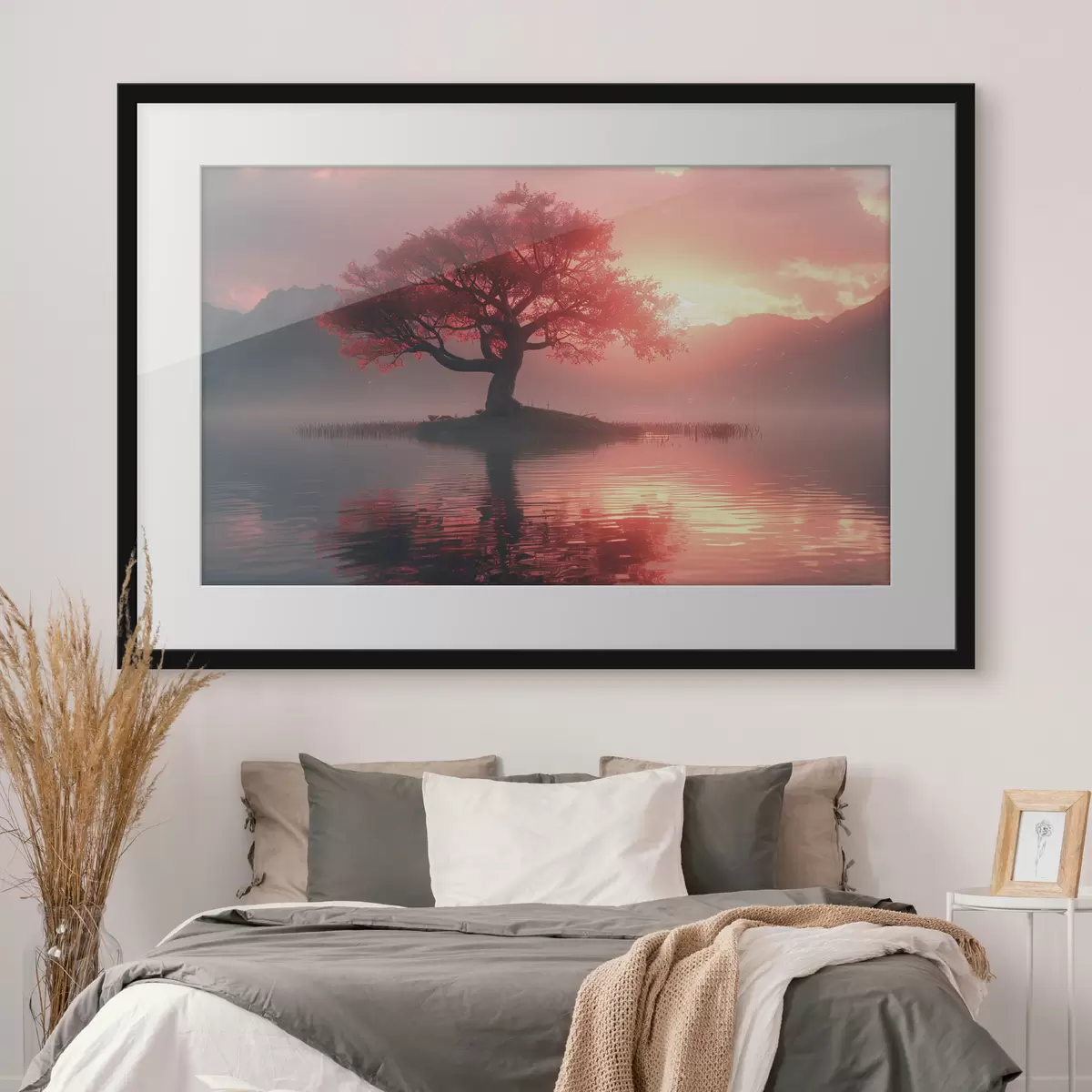 Poster Albero vicino allo stagno al tramonto f40934
