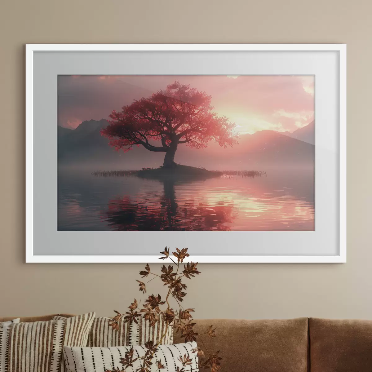 Poster Albero vicino allo stagno al tramonto f40934