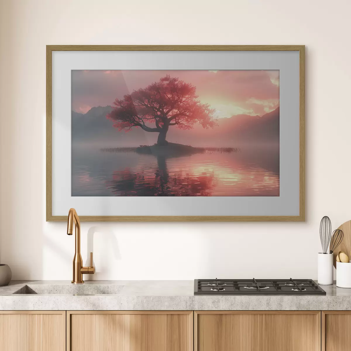 Poster Albero vicino allo stagno al tramonto f40934