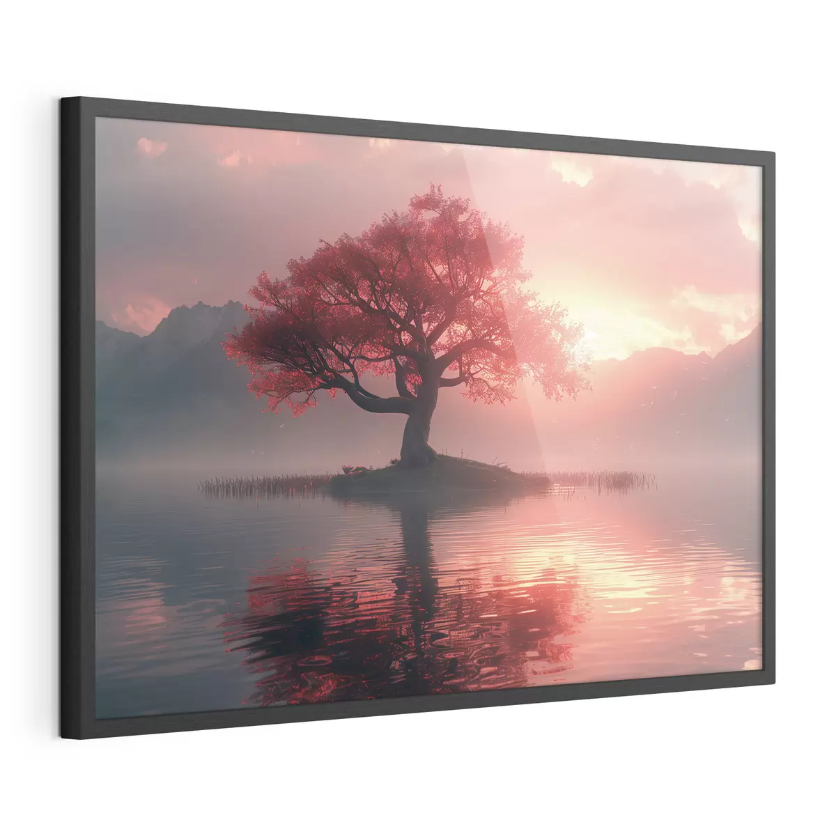 Poster Albero vicino allo stagno al tramonto f40934