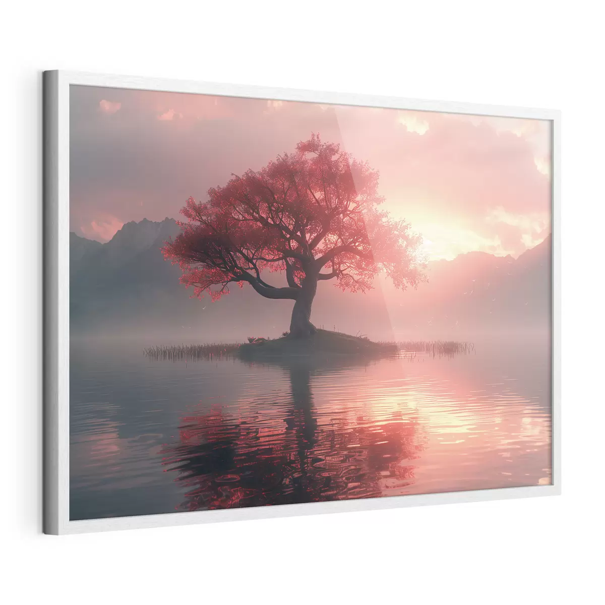 Poster Albero vicino allo stagno al tramonto f40934