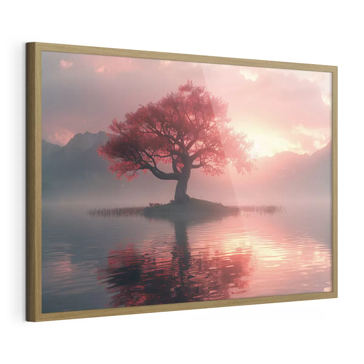 Poster Albero vicino allo stagno al tramonto f40934