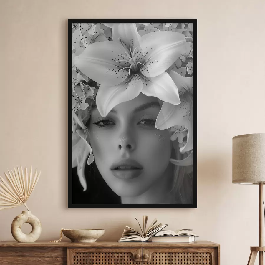 carta da parati Grandi gigli bianchi e un viso di ragazza nr. f40937