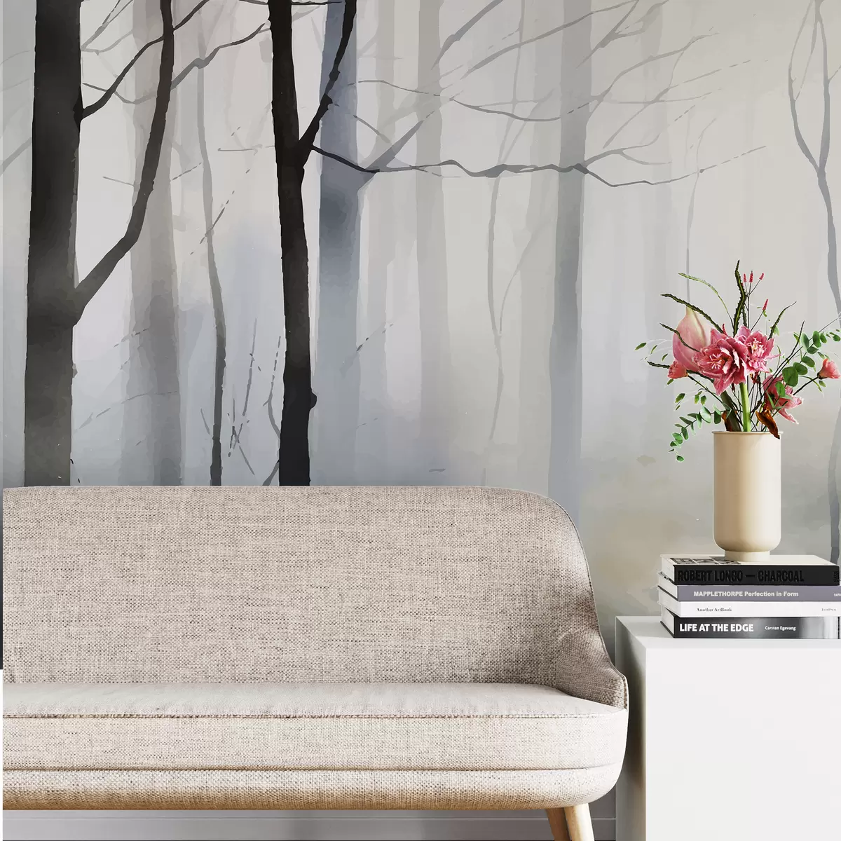 carta da parati Alberi, colori pastello, tenerezza, nebbia nr. w01758