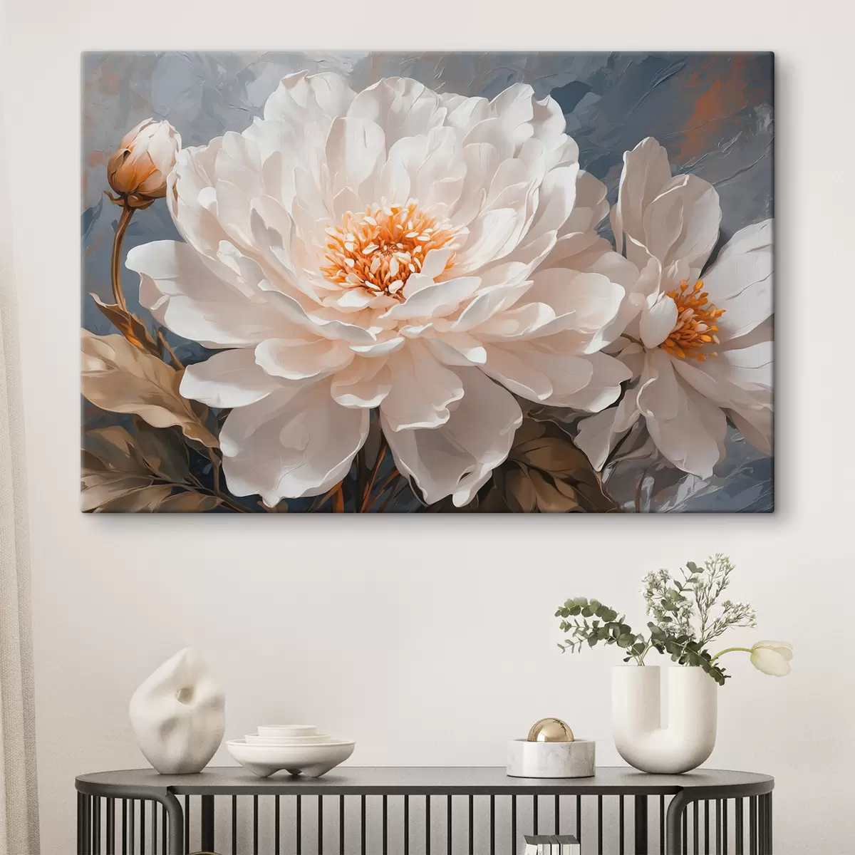 carta da parati Fiori bianchi su sfondo grigio nr. s40868