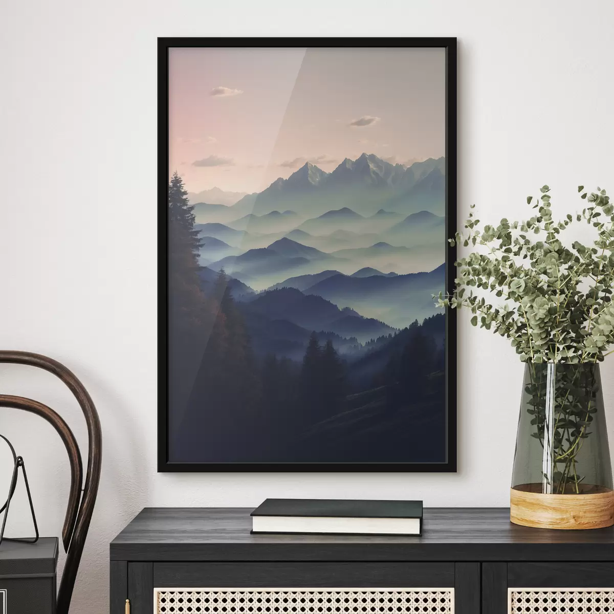 Poster Vista sulle montagne nella nebbia f40851