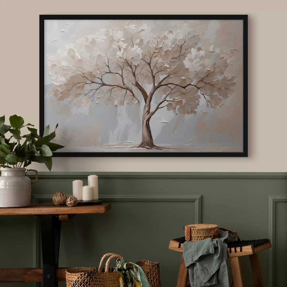 Poster Albero bianco su sfondo astratto ad olio f40860