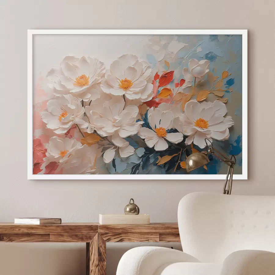 carta da parati Fiori bianchi astratti in olio nr. f40862