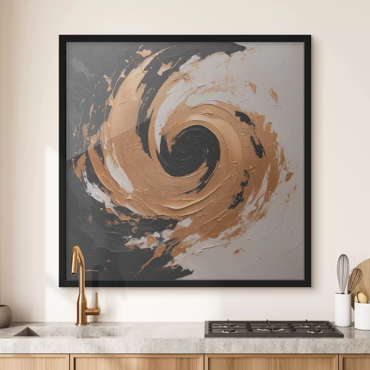 Poster Pittura ad olio astratta con vortice nero f40864