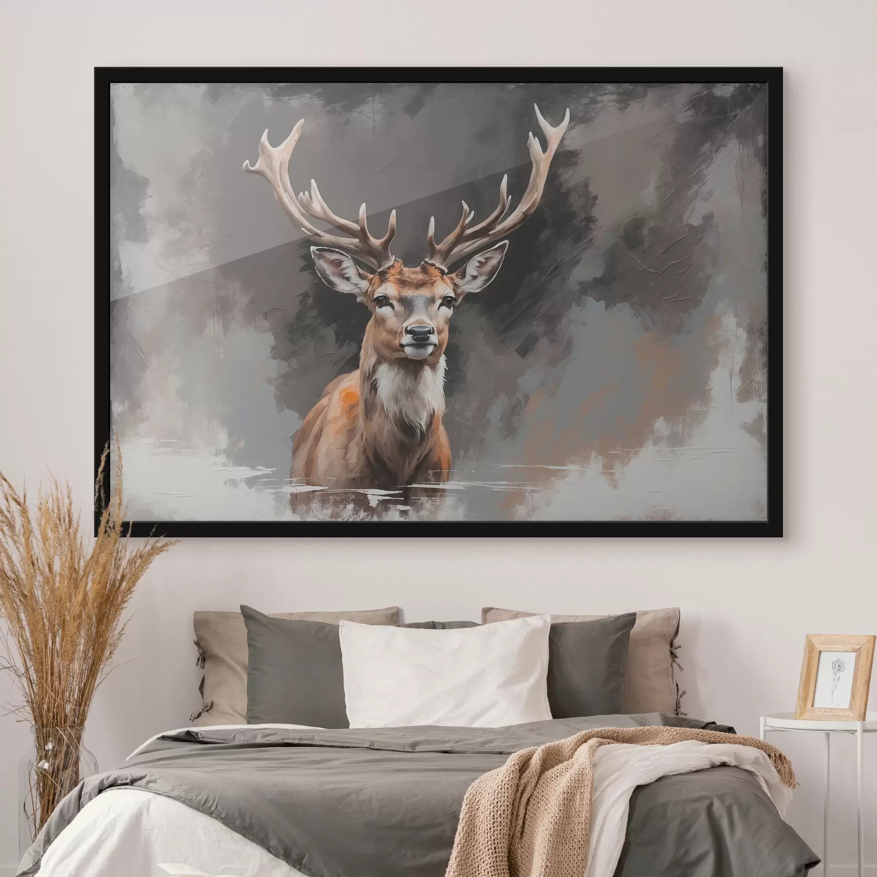 carta da parati Cervo su sfondo grigio-nero nr. f40865