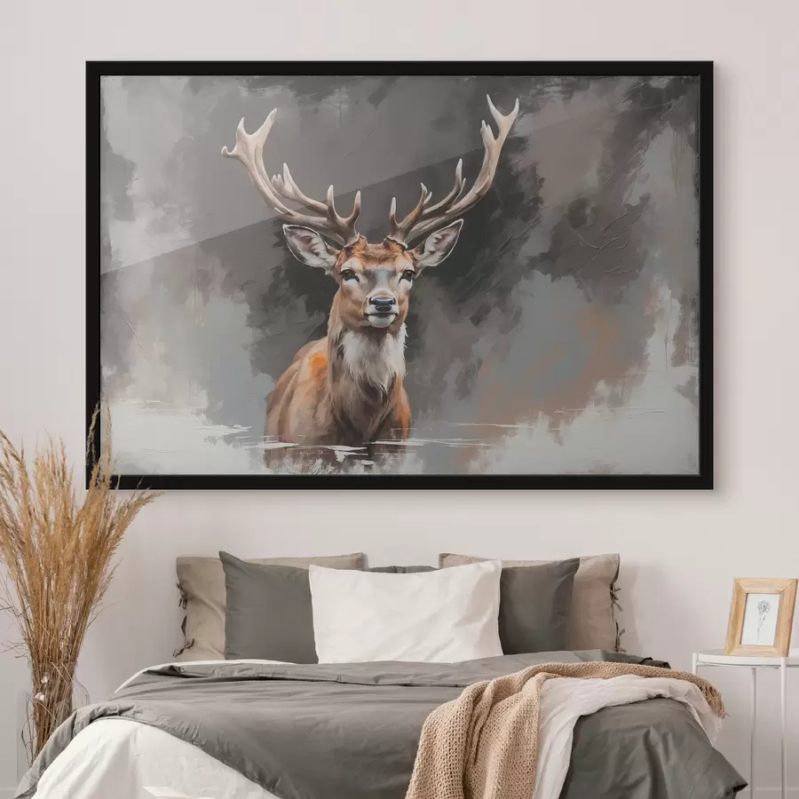 carta da parati Cervo su sfondo grigio-nero nr. f40865