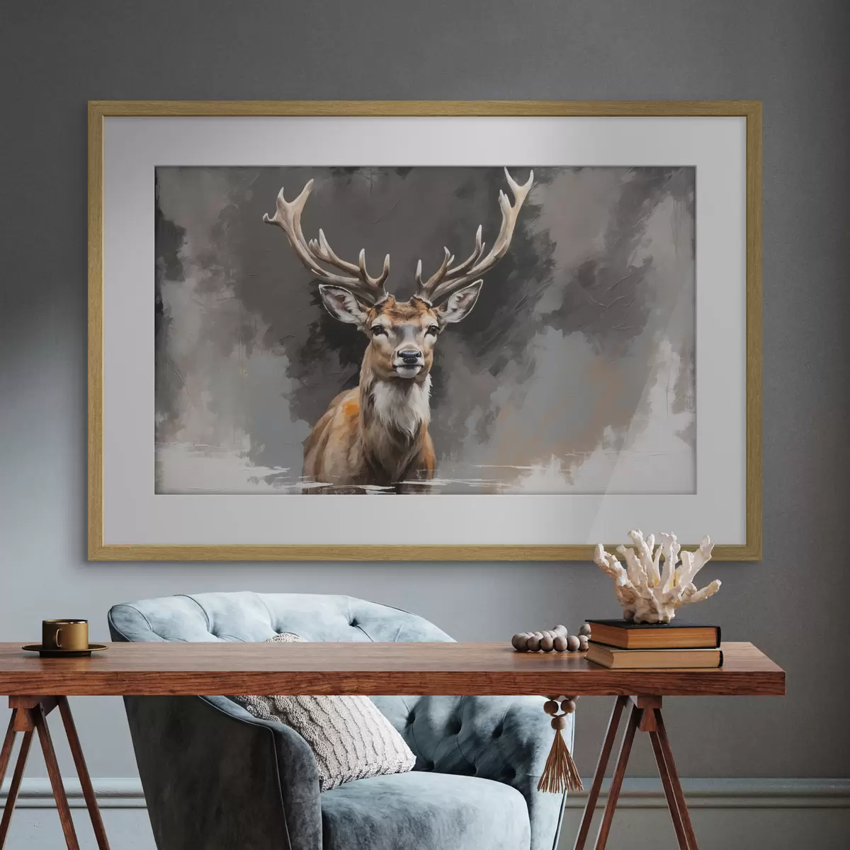 Poster Cervo su sfondo grigio-nero f40865