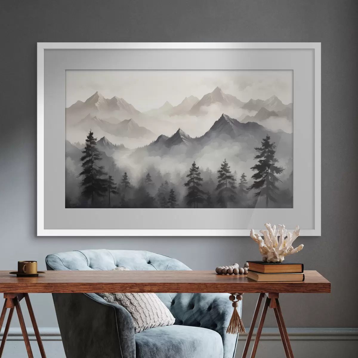 Poster Pini nella nebbia dei monti f40866