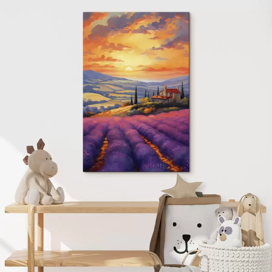 carta da parati Tramonto in Toscana, campi di lavanda, bei paesaggi, acquerello nr. s40942