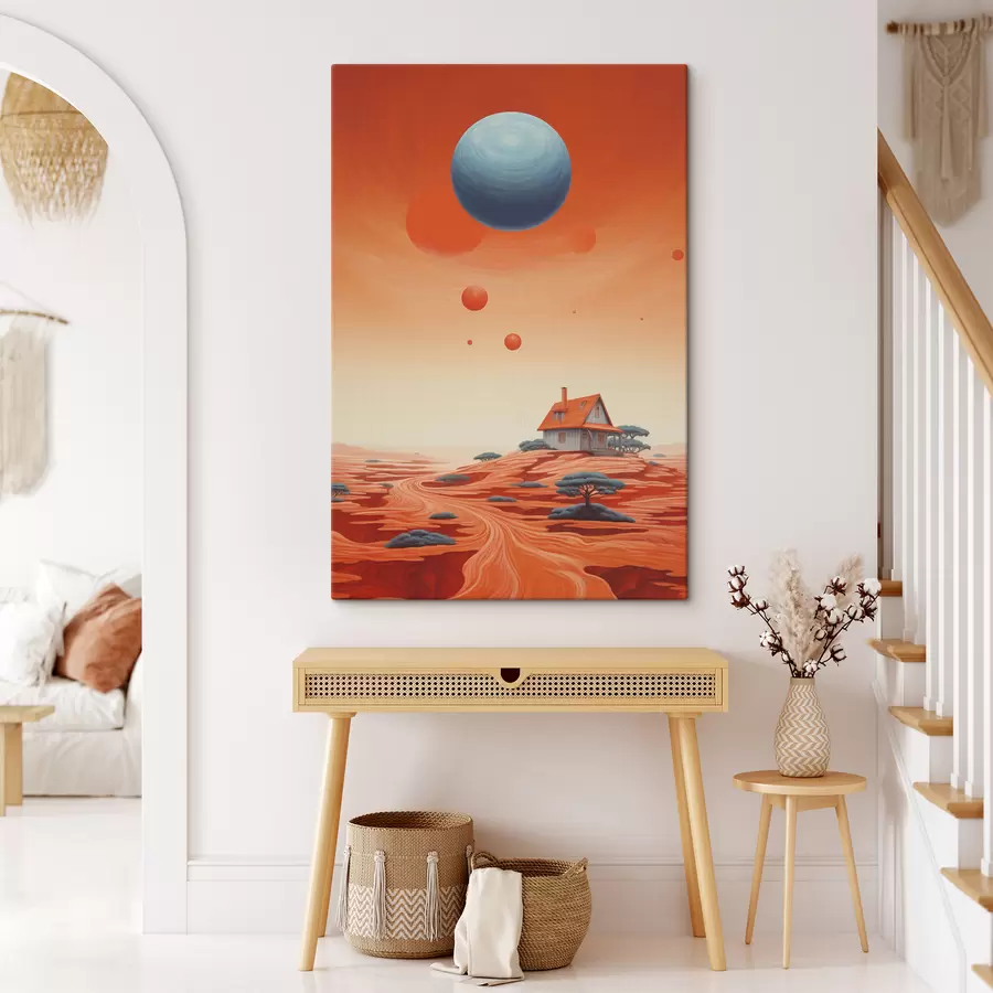 carta da parati Deserto con casa, arte futuristica, cosmico, pianeta nr. s40944