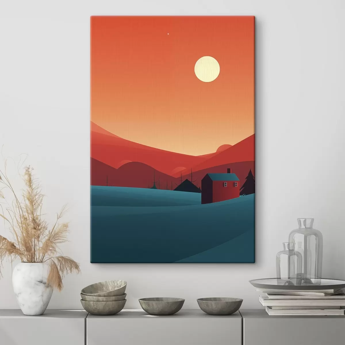 carta da parati Paesaggio naturale minimalista con casa e foresta nr. s40952