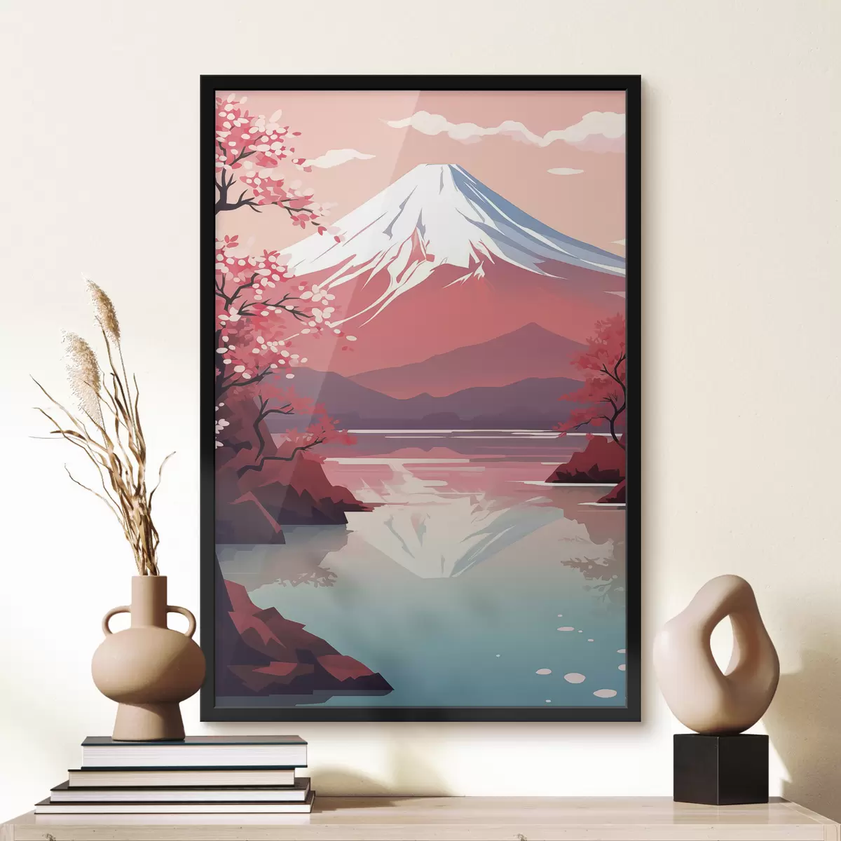 Poster Monte Fuji, lago, ciliegi, Giappone f40955