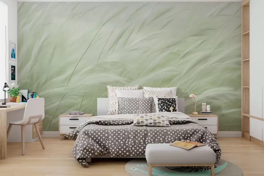 Carta da parati nature Spighe verdi di erba di campo 