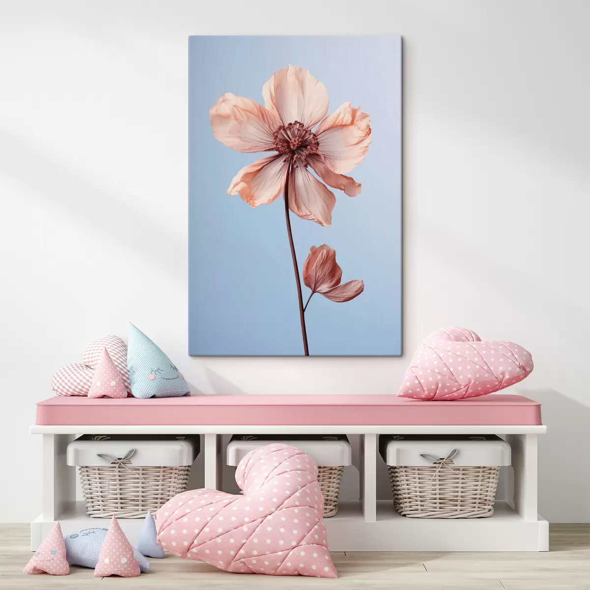 carta da parati Fiore rosa su sfondo blu minimalismo nr. s41016