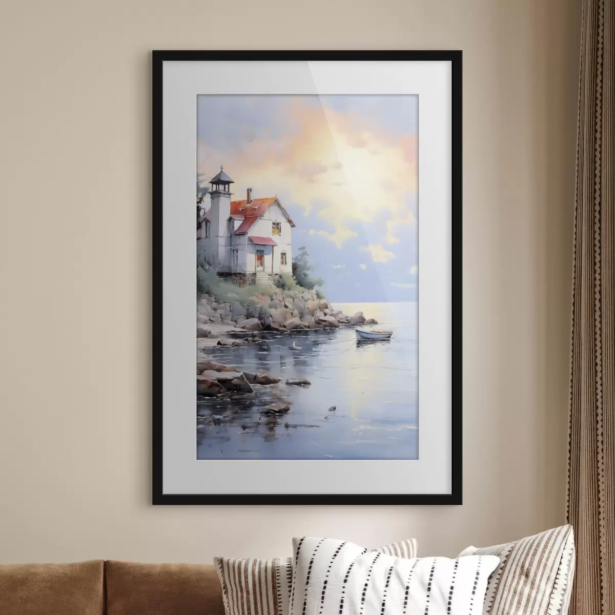 Poster Casa sulla spiaggia in riva al mare al tramonto f41010
