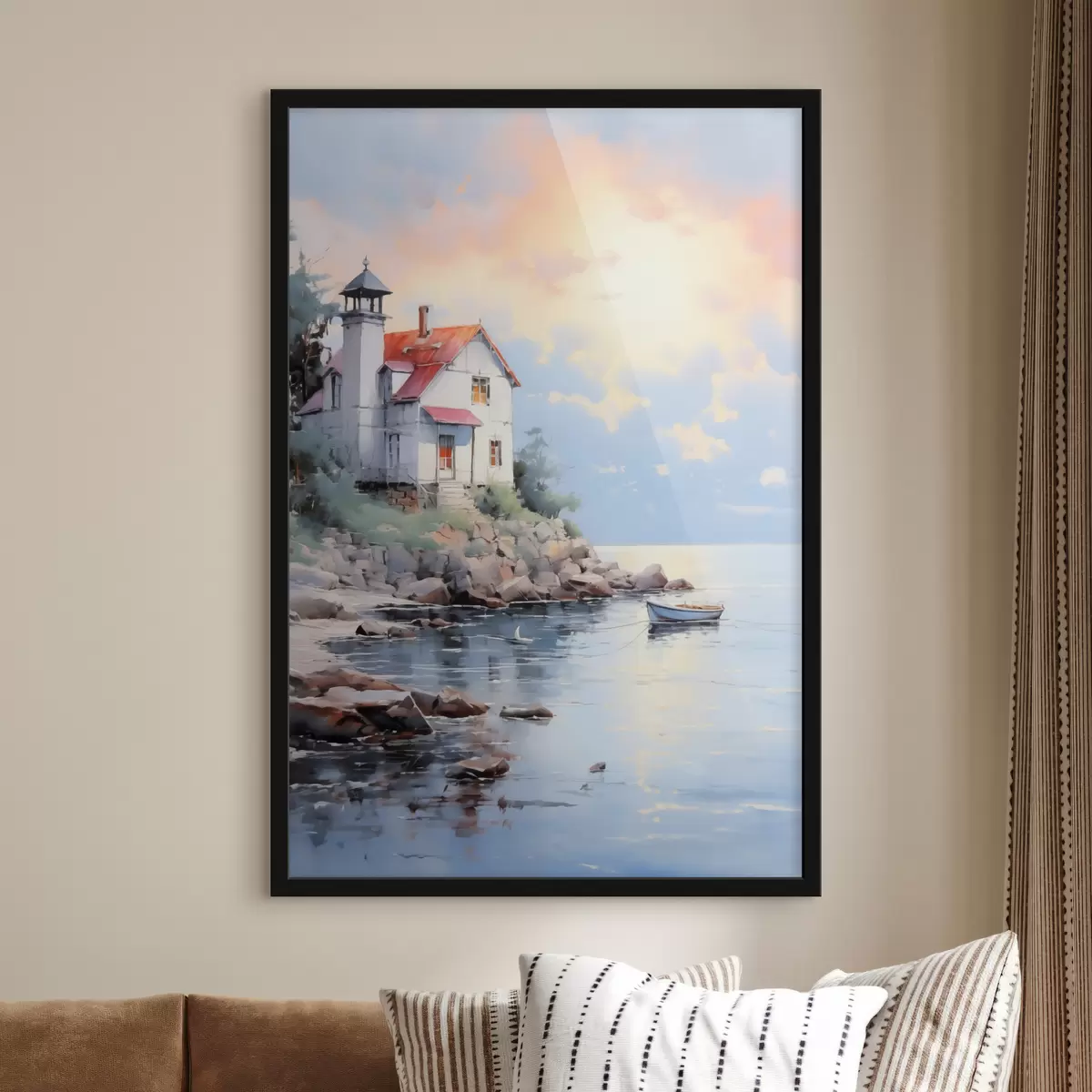 Poster Casa sulla spiaggia in riva al mare al tramonto f41010