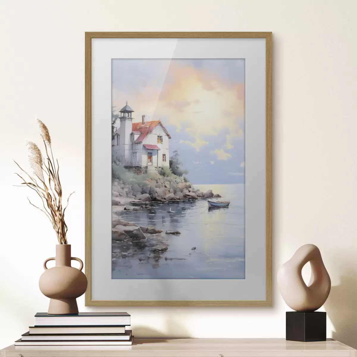 Poster Casa sulla spiaggia in riva al mare al tramonto f41010