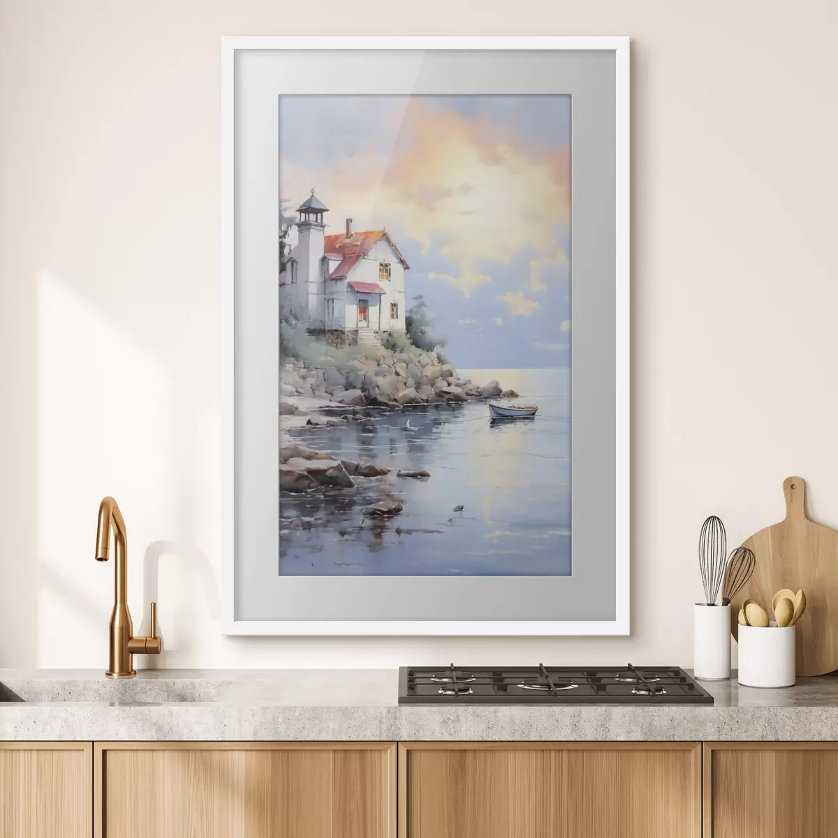 Poster Casa sulla spiaggia in riva al mare al tramonto f41010